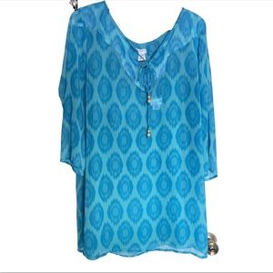 Womens Top Size XL 2- Piece Tank Top and Tunic Sheer Blouse Top Flow Animal Blue